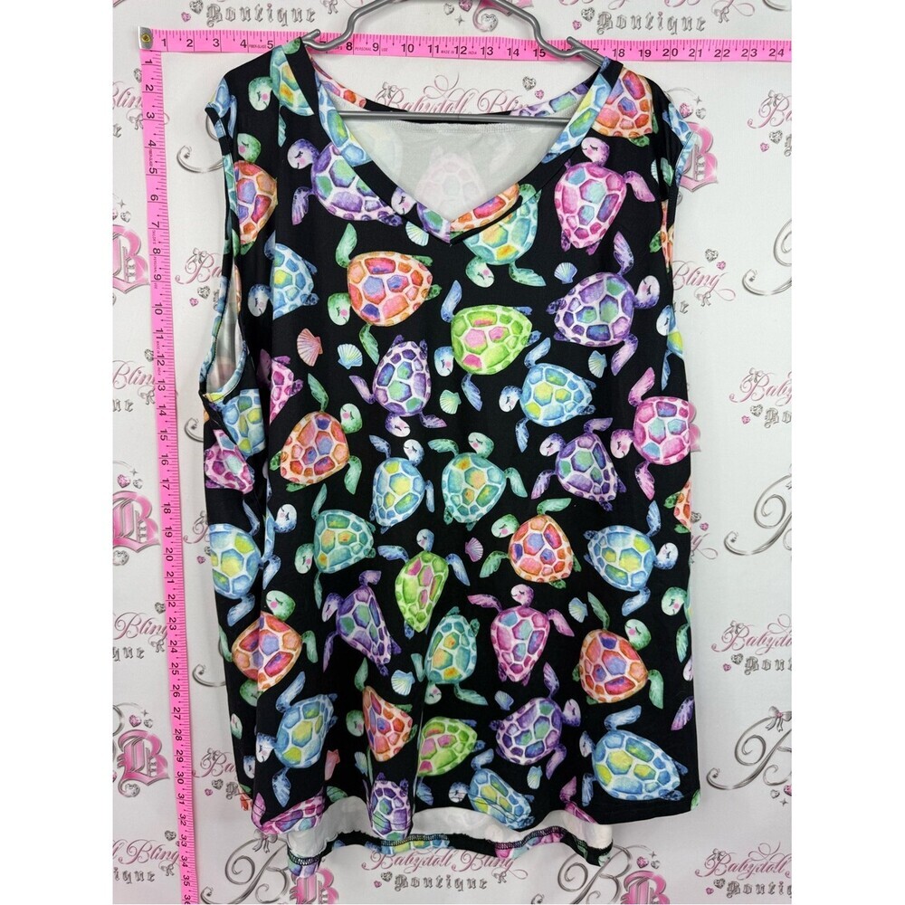 Turtles rainbow Sleeveless Turtle Print Top — Black with Multicolor Turtles